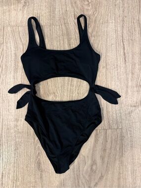 Aerie Black Cutout One-Piece Swimsuit with Side Ties